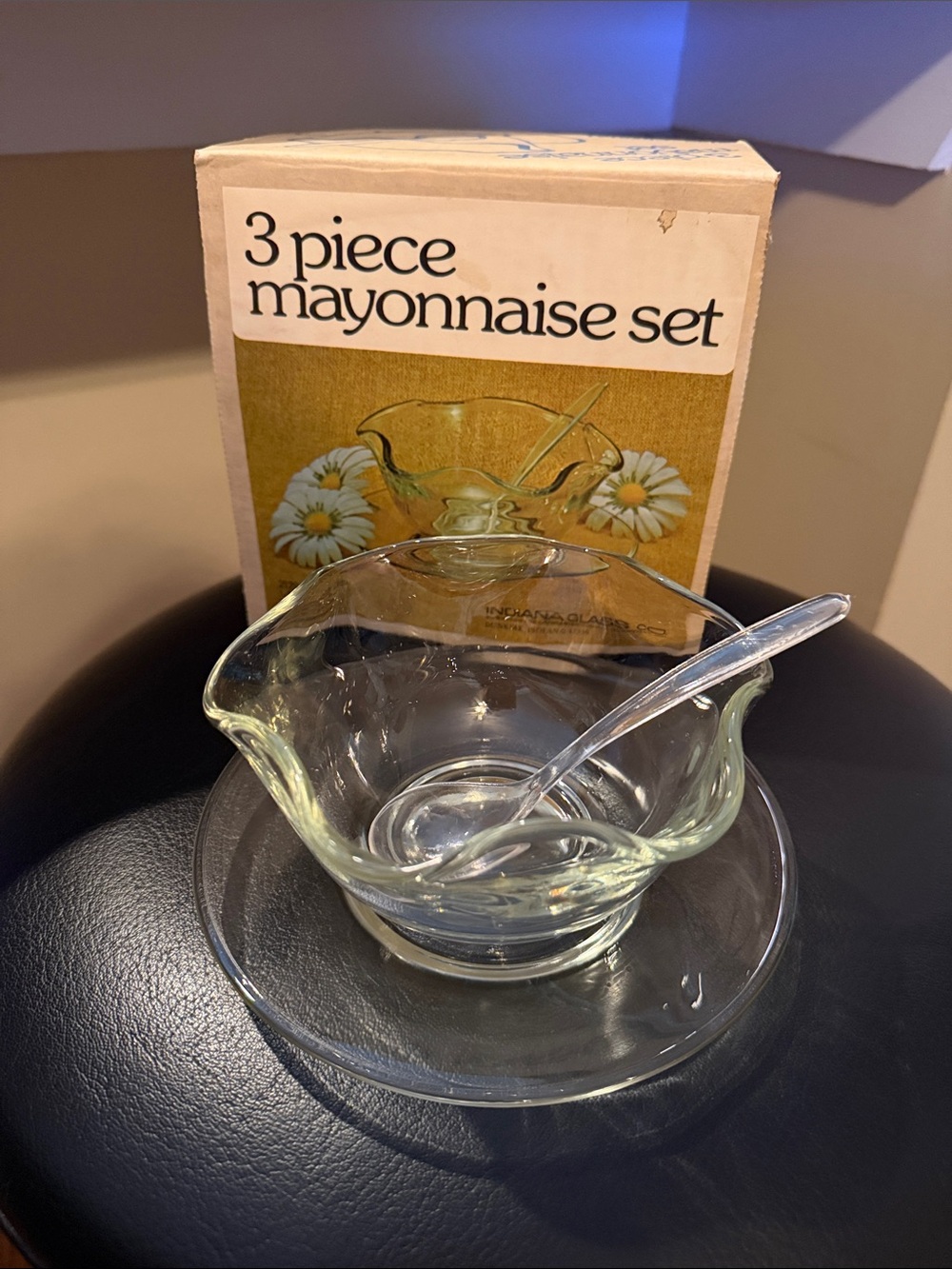 Vintage Indiana Glass Co 3-Piece Clear Glass Mayonnaise Set